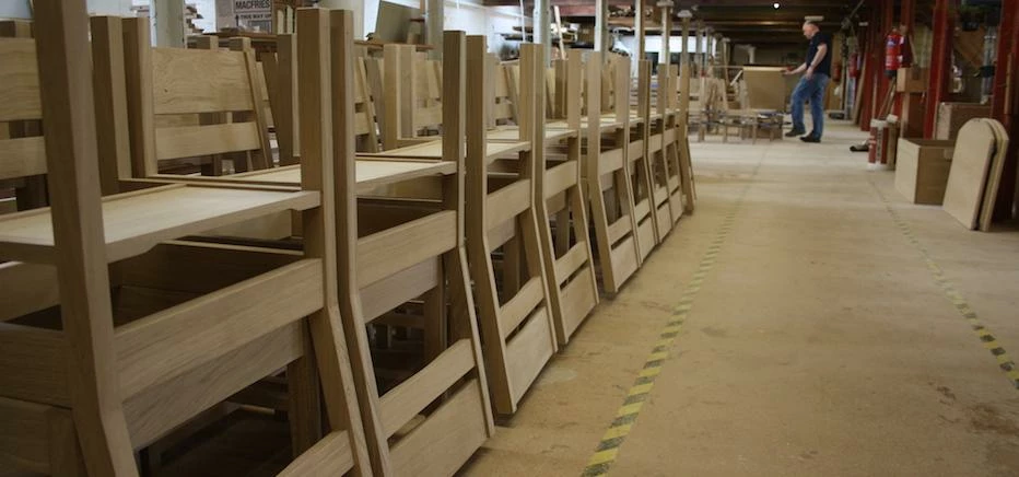 The chairs in the Treske workshop, before they were shipped to Abu Dhabi.