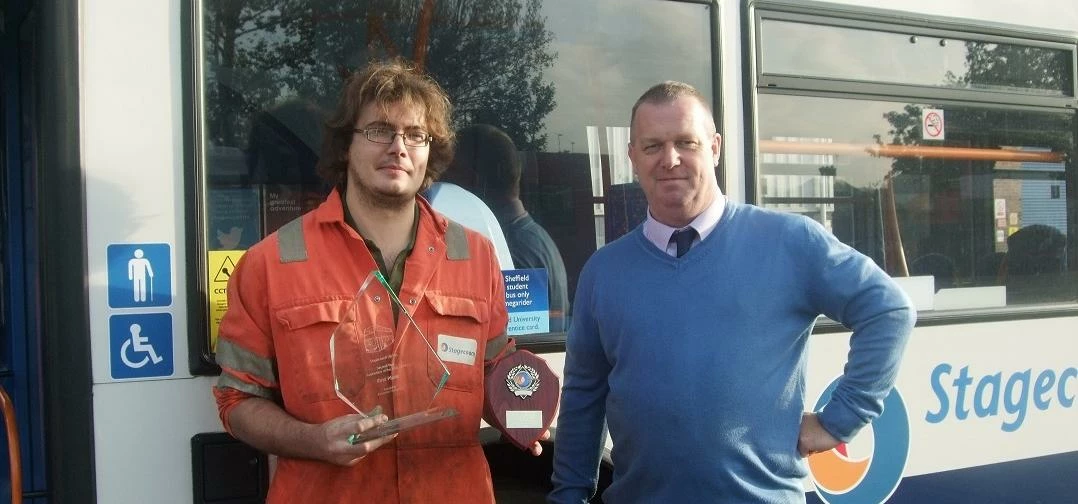 Stagecoach Yorkshire’s Matthew Sanderson with Mark Higgins, Engineering Manager at Ecclesfield Depo
