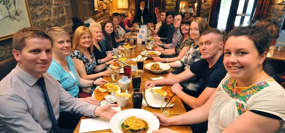 Shiremoor House Farm manager Sean Schofield (front left) and St Oswald's fundraiser Amy Slater (fron