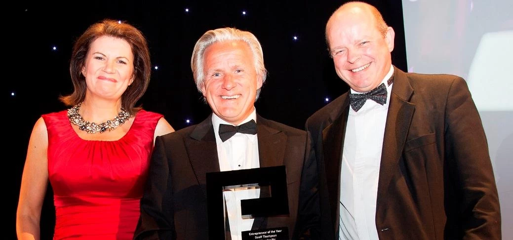 Julia Hartley-Brewer (left) with award winner Geoff Thompson (centre), and Colin Hewitt of Ward Hada