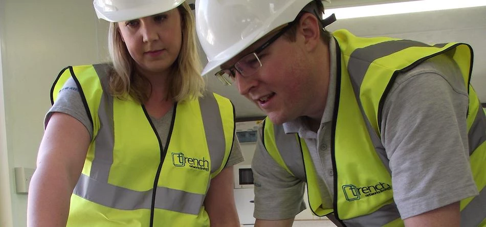 Claire Hollyman and Kev Latimer of Trench Networks install the company’s Outpost system on site at