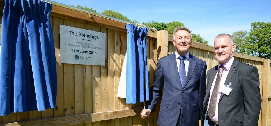 Lord Lieutenant Barry Dodd CBE (left), officially opens The Steadings with Jed Lester, chairman of N