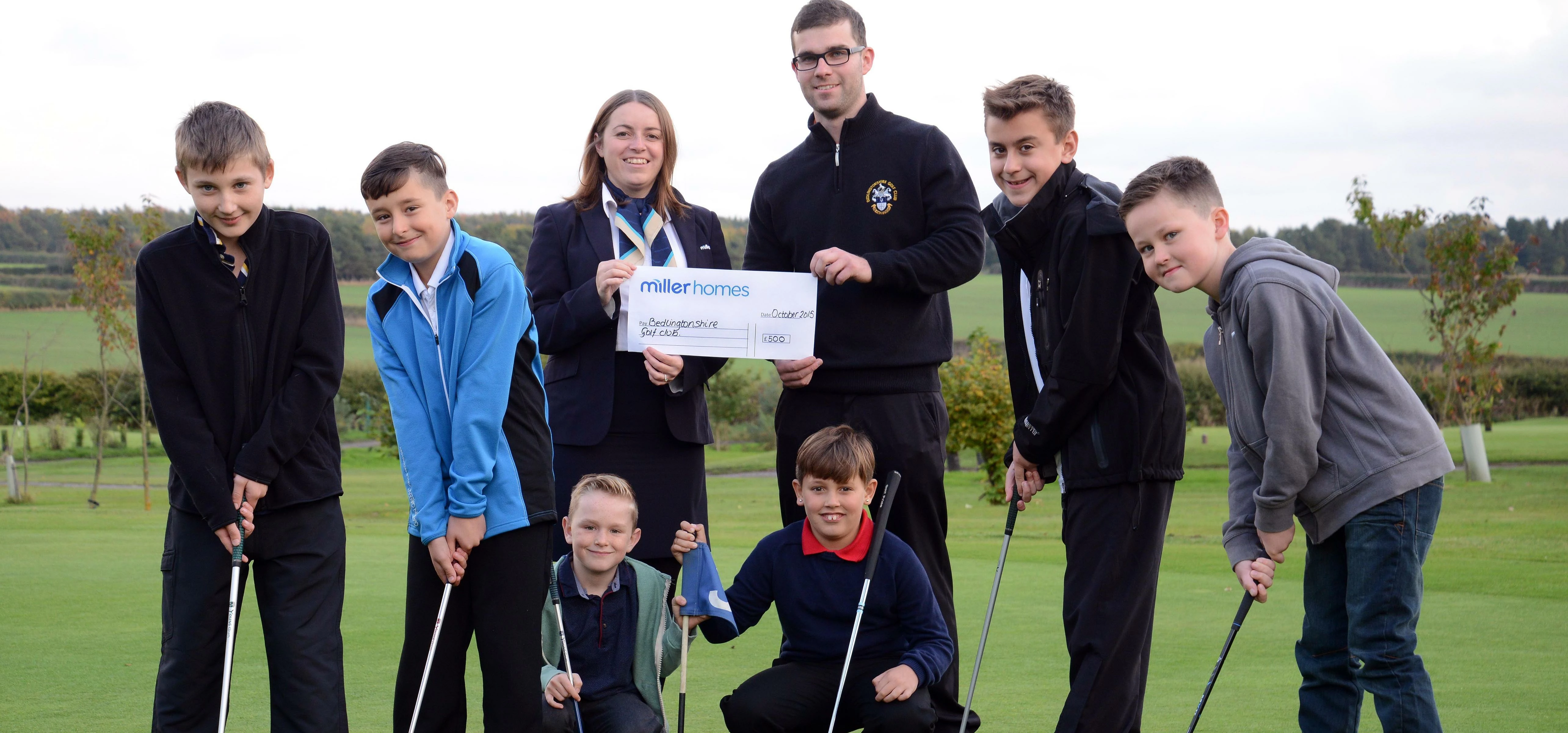 Peter Goldfinch (12), Charlie Gordon (11), Miller Homes’ Kayleigh Roberts, Bedlington Golf Club’s Ma