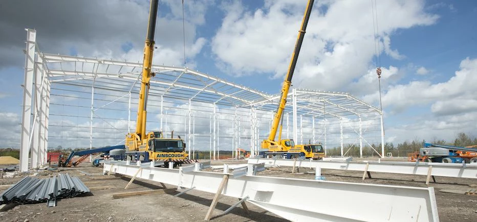 The steel frame for Harworth Estates’ new 75,000 sq. ft Helix unit. 