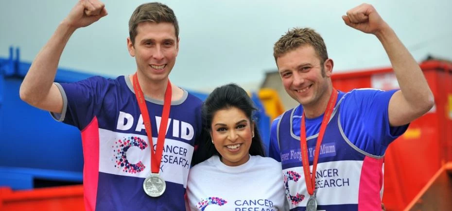 David Porter (left) and Lee Swales (right) of Fairport Containers celebrate with Natasha Patel of Ca