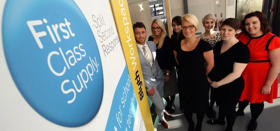 First Class Supply team members at the new Northumberland office in Blyth Workspace