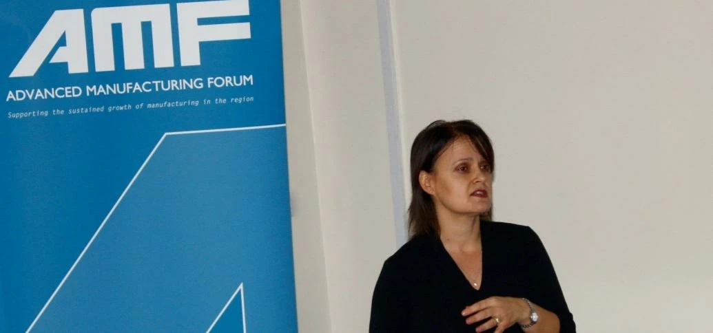 Amanda Hird, of Ebac, addresses the meeting of the Advanced Manufacturer's Forum.
