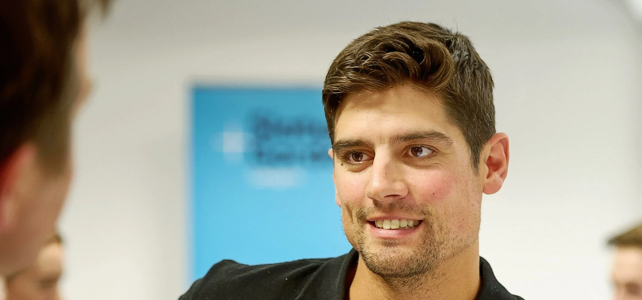 Alastair Cook at the launch of Slater and Gordon's new legal advice centre in Manchester