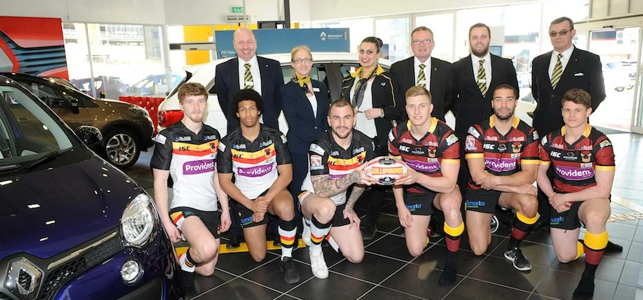 Some of the Bradford Bulls with Bristol Street Motors Bradford team members.