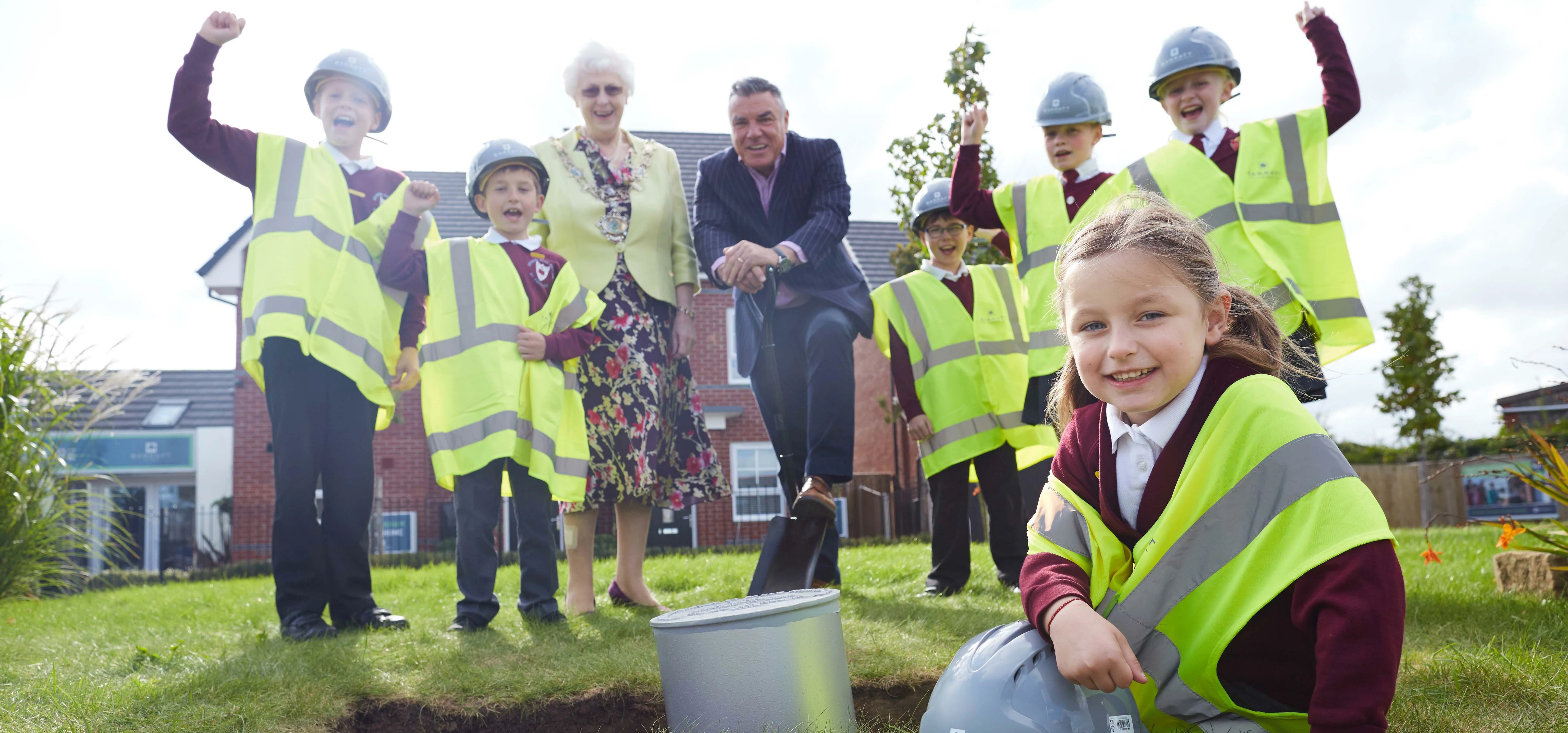 The Mayor of Warton pictured with the children