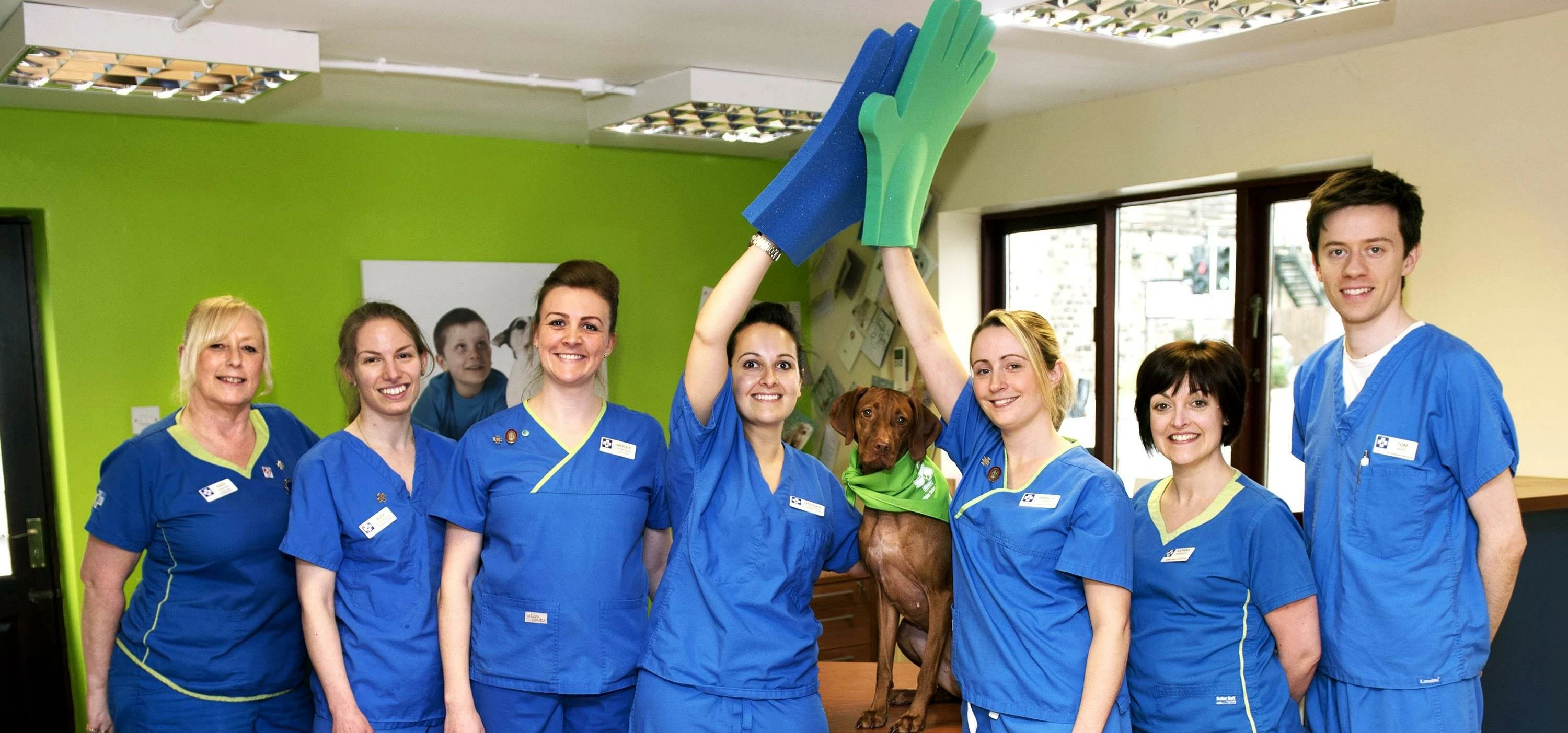 Team members from White Cross Vets celebrate working at such a great place 
