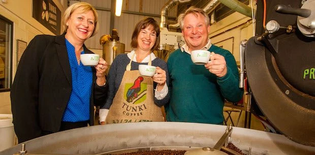 Head of York and North Yorkshire Chamber of Commerce, Susie Cawood and Yorkshire Coffee Emporium par