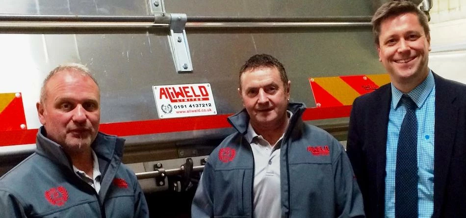 left to right Trevor Marshal and Toby Welch from Aliweld with Martin Griggs, Barclays
