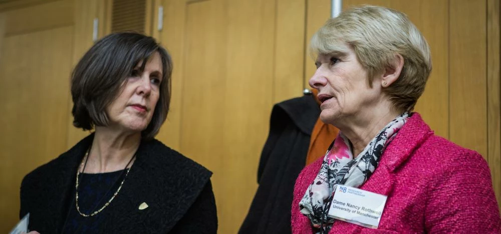 Prof. Janet Beer (left) vice-chancellor of the University of Liverpool, with Prof. Dame Nancy Rothwe