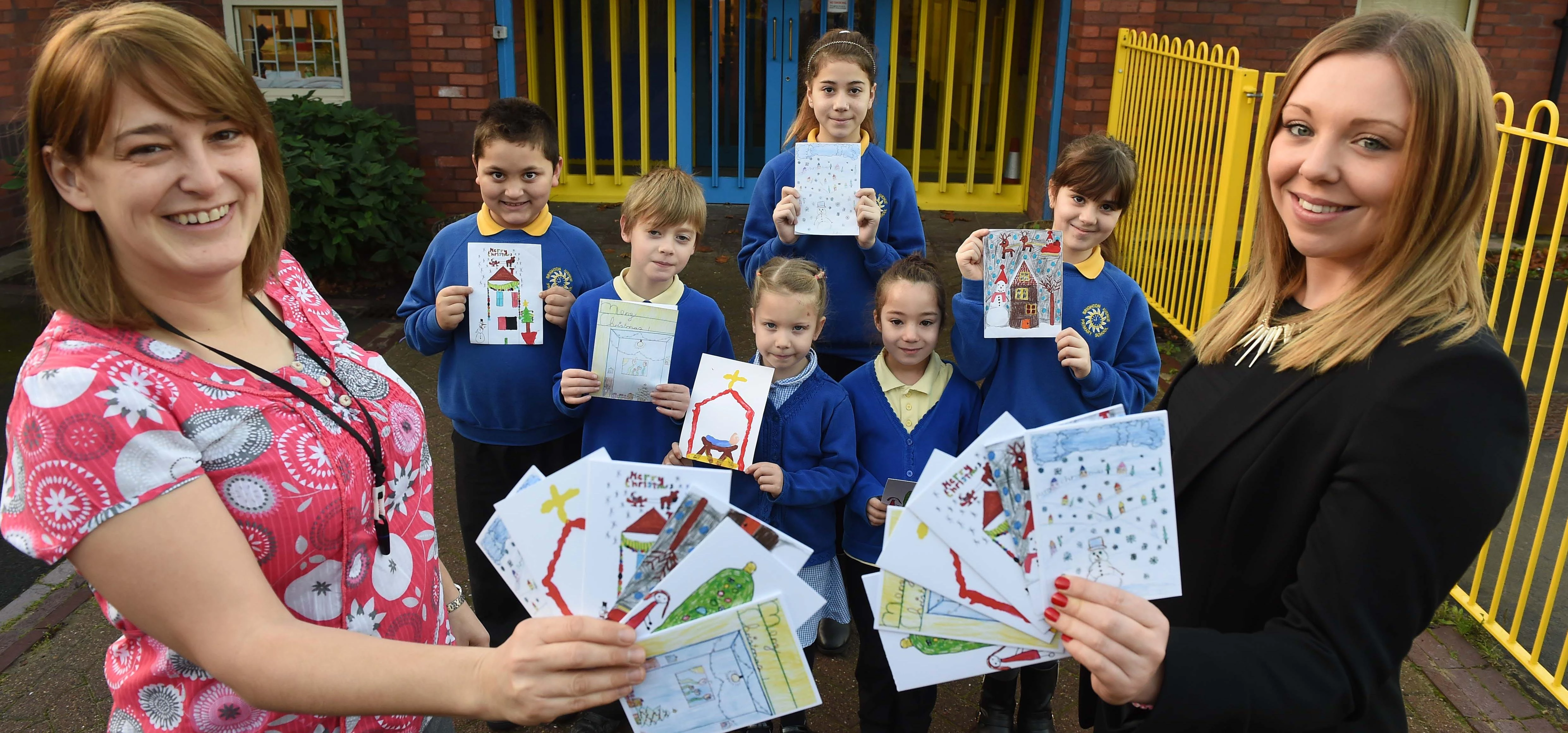 (L-R) Year Two Teacher Sonia Wasiejko with Brighton Avenue pupils Ledion, Tobi, Amy, Amy (at back),