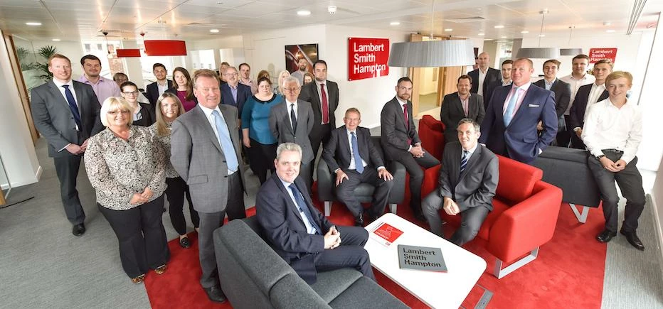 The Lambert Smith Hampton team with former ES Group in the new offices at Bond Court in Leeds. 