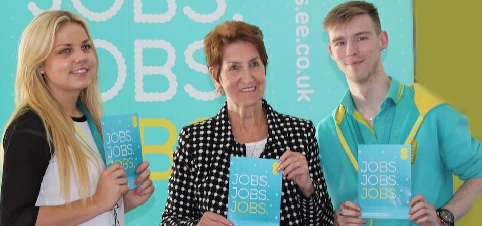 Norma Redfearn, North Tyneside Mayor with EE recruiting staff at the event.