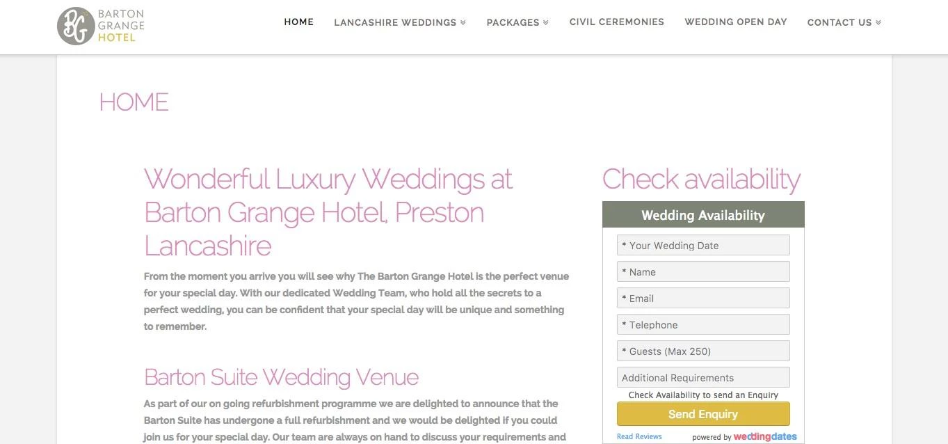 Award sparks a new bespoke wedding website launch by Barton Grange Hotel