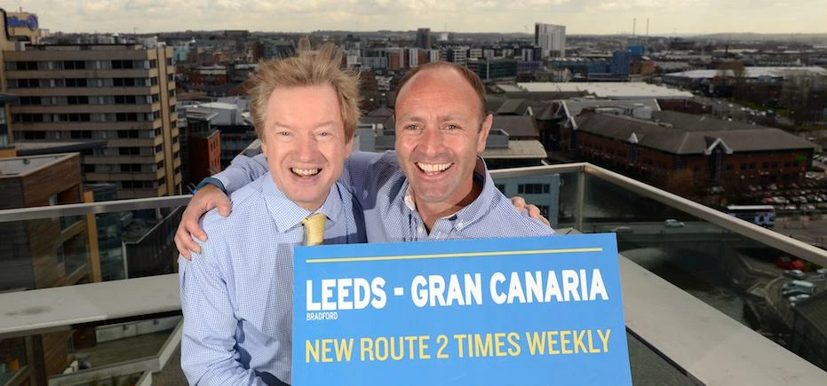 Tony Hallwood (Leeds Bradford Airport) and Kenny Jacobs (Ryanair) announcing the introduction of Gra