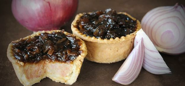 The Topping Pie Company's caramelised red onion topped Dinky pork pie 