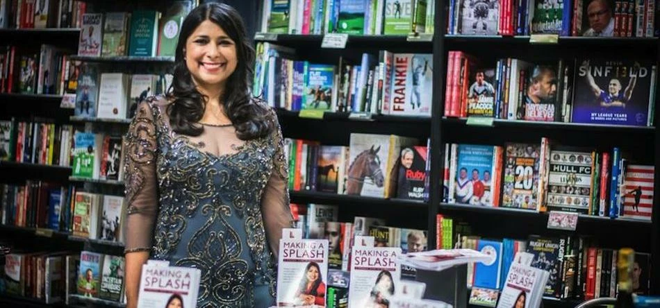 Rashmi Dubé at her book launch in Leeds Waterstones.