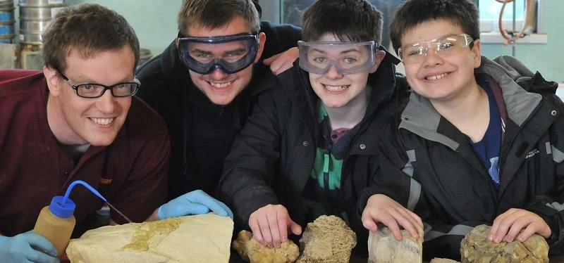 Students from Percy Hedley in the material testing lab