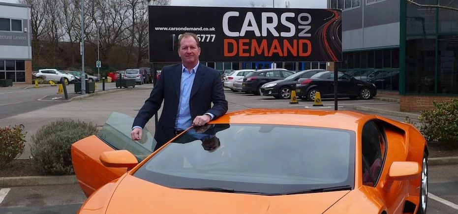 Paul Brown with the Lamborghini Huracan, at the Cars On Demand headquarters in Wakefield. 