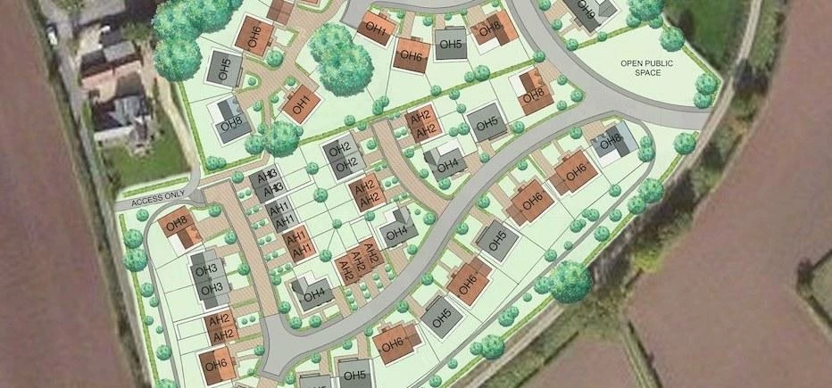 The masterplan for 77 new homes in the village of Burton Leonard. 