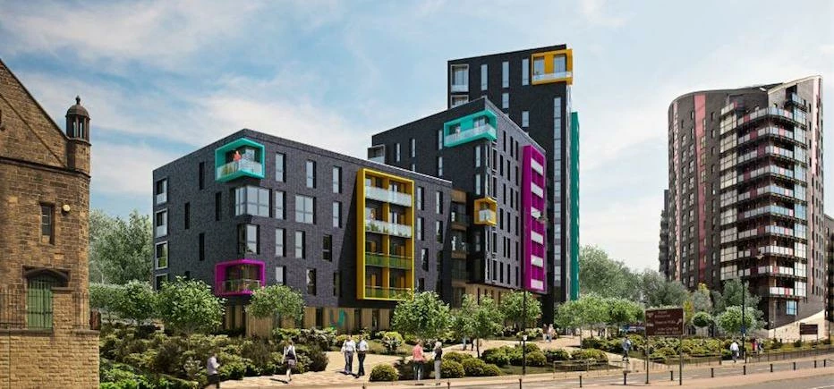 CGI image of 147 apartments in three blocks at X1 Aire, East Street, Leeds. 
