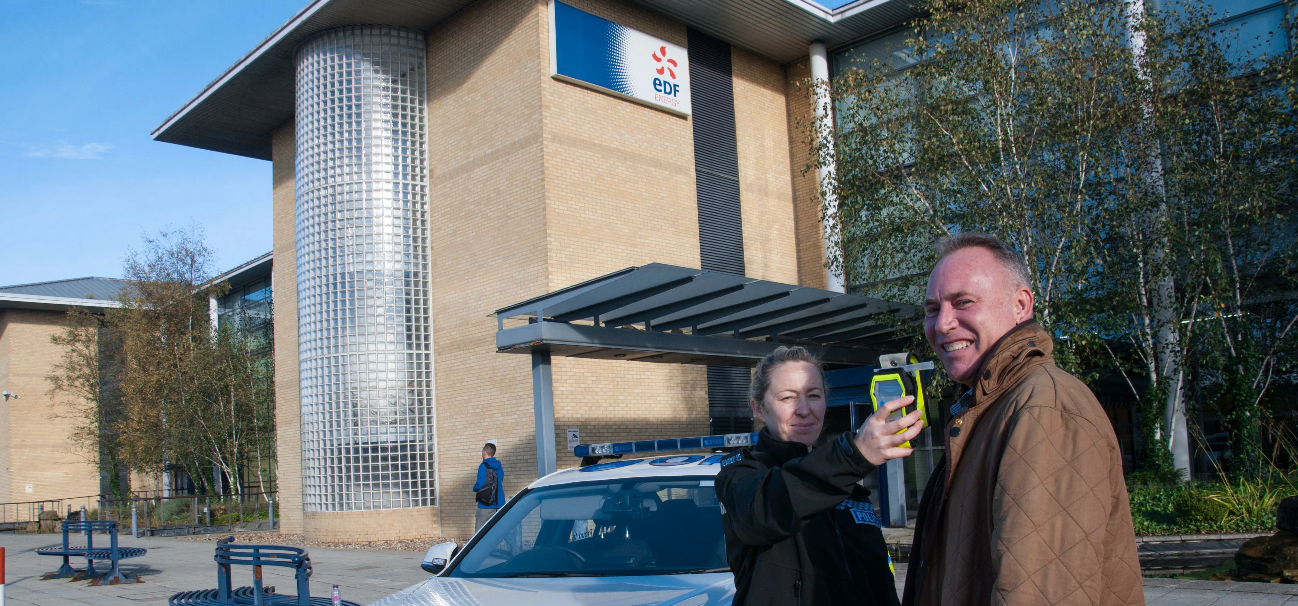 Photo caption: PC Jami Blythe and Alan Bullock, Health and safety practitioner, EDF Energy Doxford 