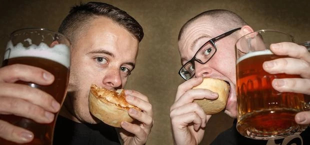 Bradford Brewery MD Matthew Halliday with Pieminister's northern representative Jim Toogood