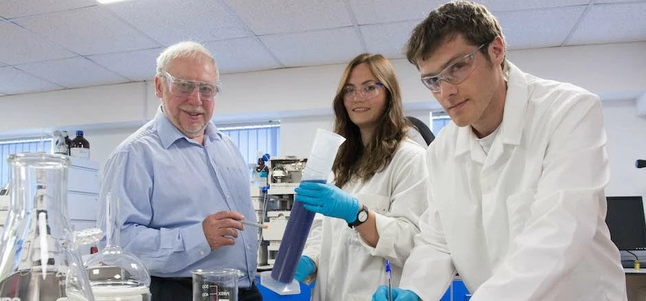 Director Bob Redfern, with quality control scientist Emma Whelan and chemist Joe O’Sullivan, all fro