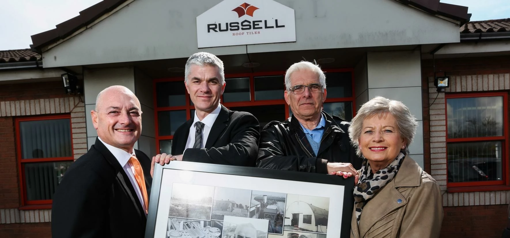 l to r Andrew Hayward and Bruce Laidlaw from Russell Roof Tiles with Paul and Mary Colburn (daughter