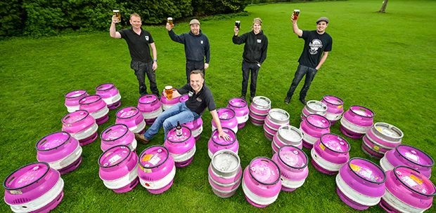 Jonny Moore, Ian Buxton, Christa Sandquist and Nick Smith with Chris Ives, MD of Ilkley Brewery