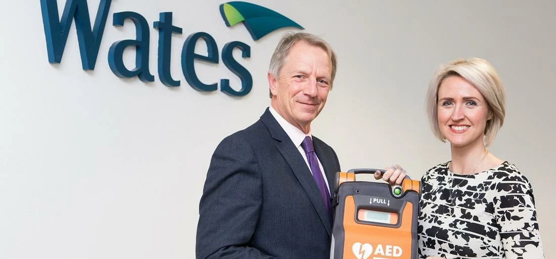 Richard MacDonald from Cardiac Science and Kelly Osborne, Occupational Health Manager at Wates Group