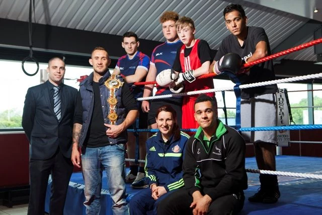 Gateshead College’s Lewis Pendleton (front, left) with college ambassadors’ Jon-Lewis Dickinson, Ste