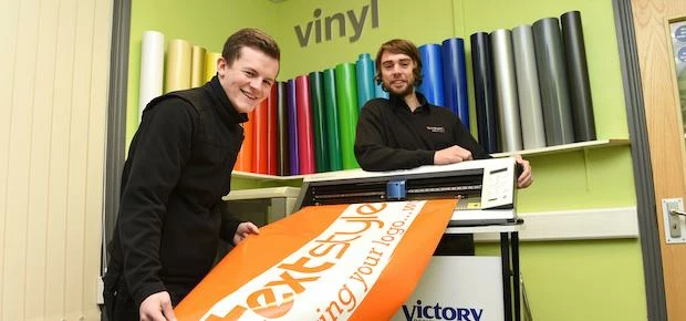 LR Apprentice Ashley Newman, pictured with Thomas Jordan at Text Styles in Colne