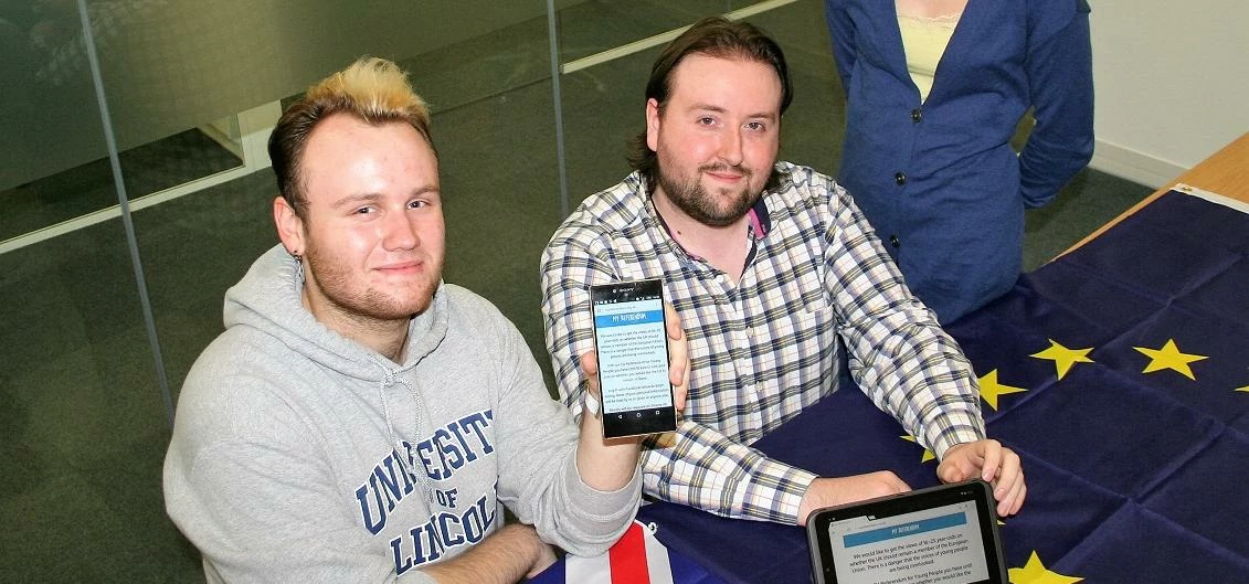 Jack Stoker and Jamie Mercer of Youth Focus: North East with the My Referendum Voting App