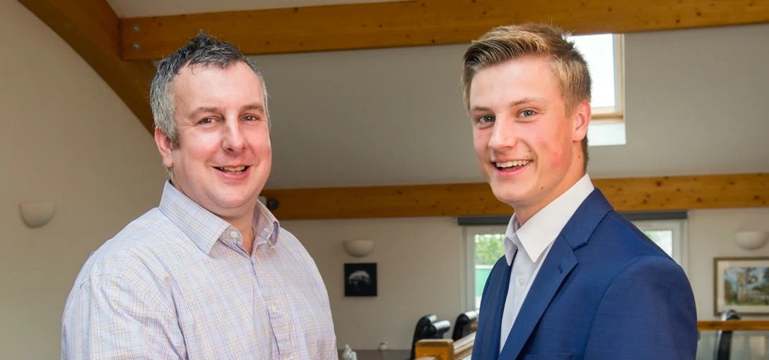 Andy Steele, Director 5Four Payroll & 360 Chartered Accountants, welcomes new apprentice Reece Latha