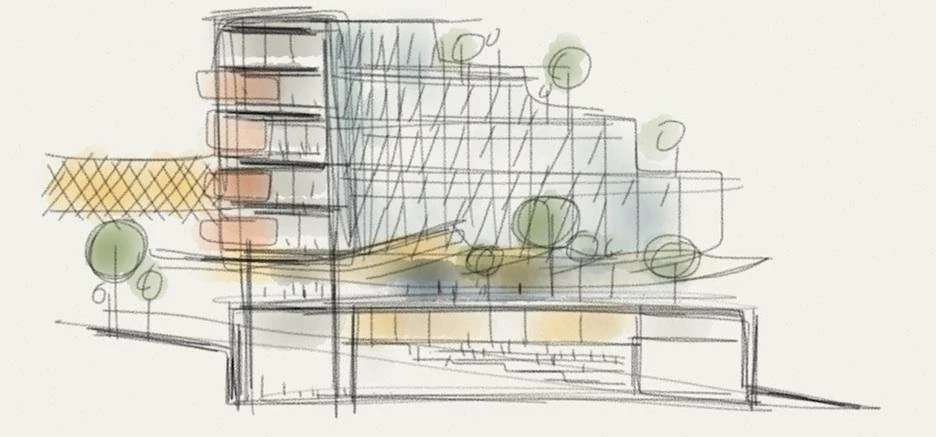 Sketch of Sheppard Robson's Conference and Learning Centre 