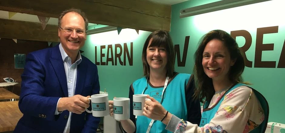 William Gaunt (left) of Sunny Bank Mills with Nicola Lee (centre) and Jo Tickle (right) of the Schoo