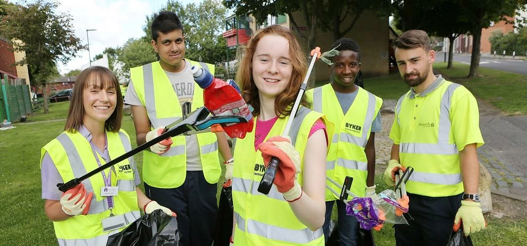 Pictured from left: Emma Fowlis, Your Homes Newcastle Housing Officer; volunteers, Adil Muktadir; Em