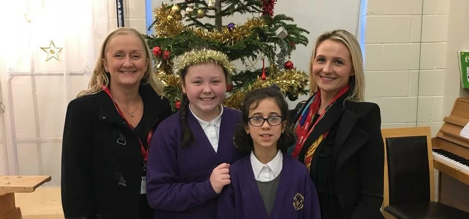 Rachel Frost (left) and Louise Flood (right) with Whitefield pupils