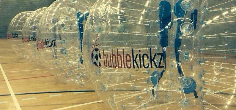 Bubbefootball is a game in which players wear an inflatable zorb bubble as a protective shield