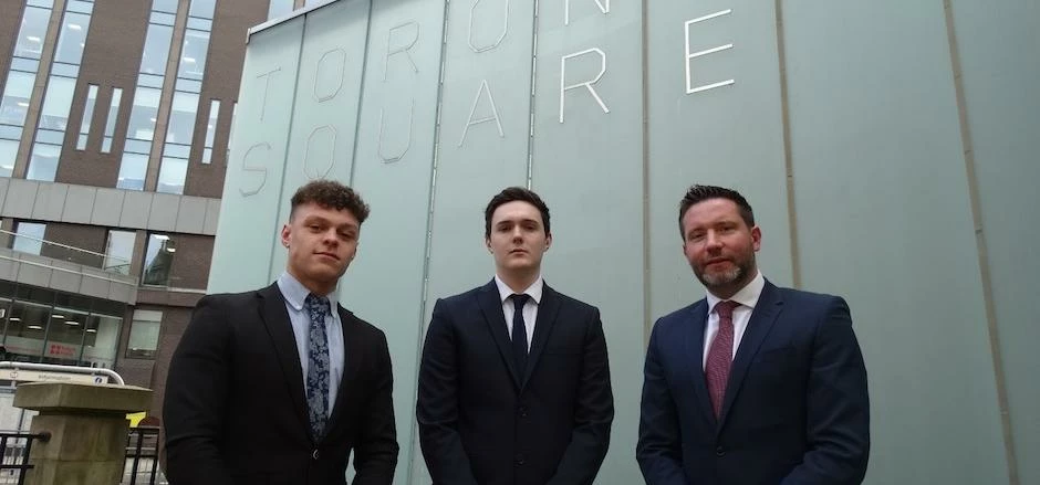 New Leeds recruits Callum Major, Adam Cliff with associate director Joseph Fitzsimmons.