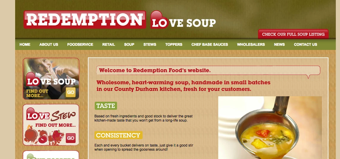 Redemption Food's home page