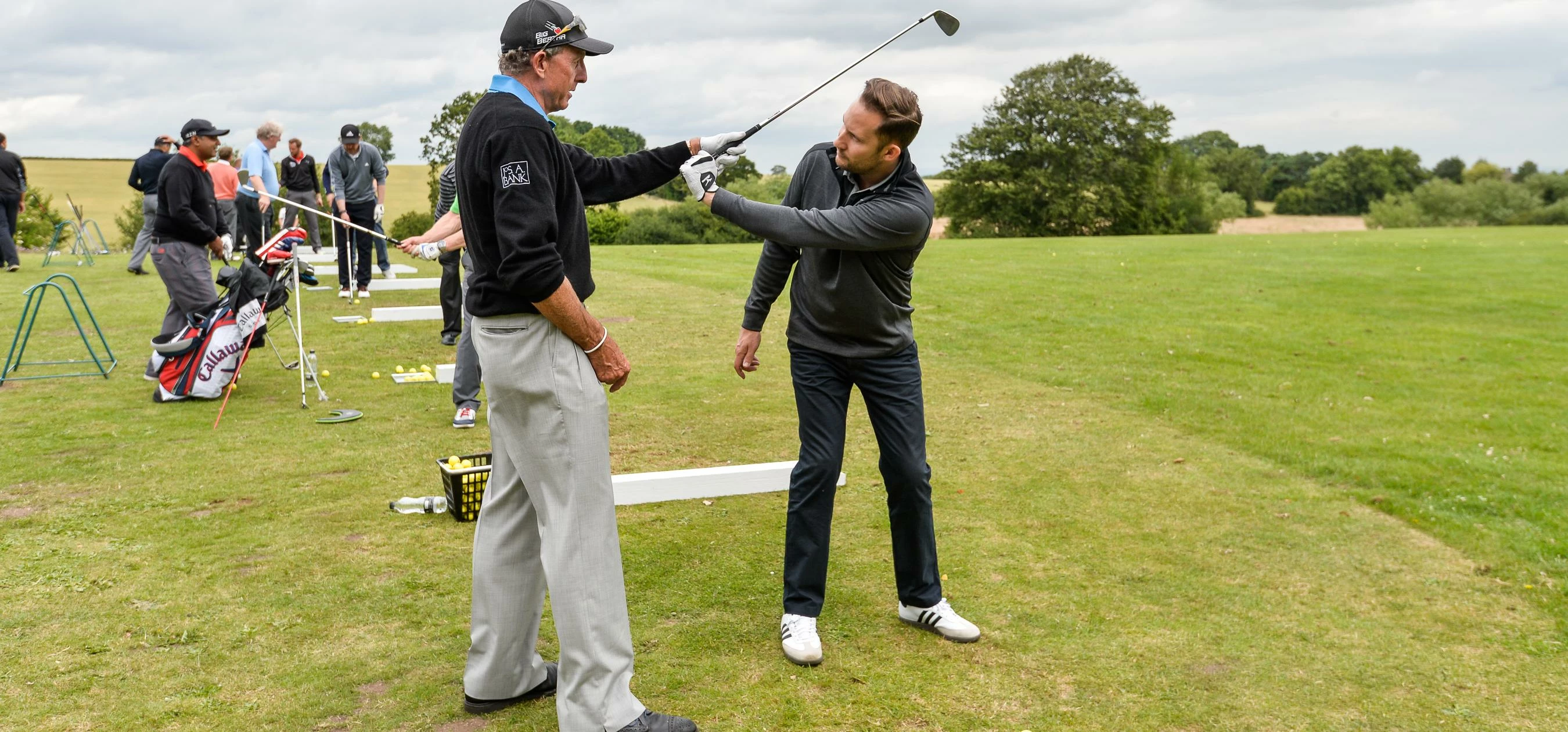 David teaching on the range at the UK headquarters of the Leadbetter Golf Academy, Leeds.