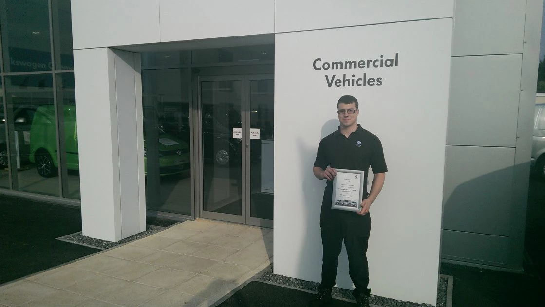Alex Hendy, from Sinclair Van Centre Swansea, with his master technician qualification. 