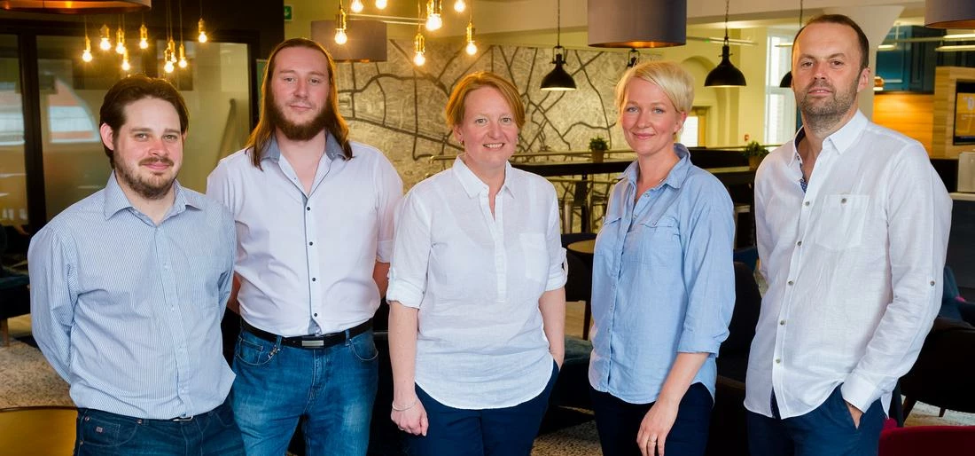 Kate Drewett (centre) and Roberto Simi (far right) with the PiiiCK team