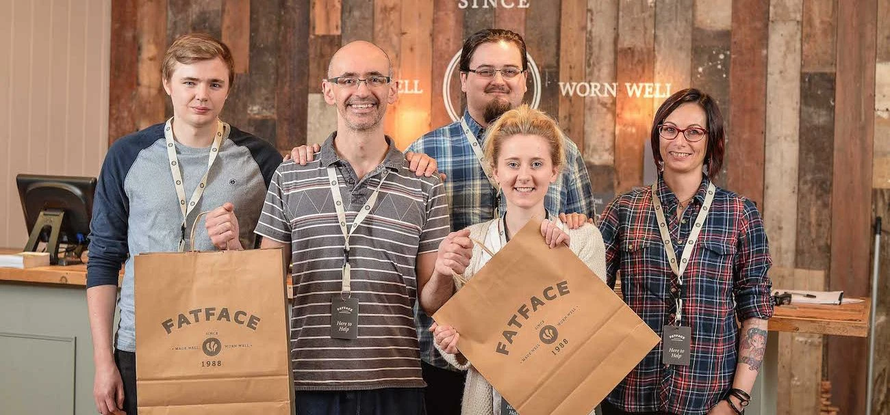 L-R: Fat Face employees Kieron Crampton, assistant manager Darren Watkins, Craig Needle, Ella Wrenn